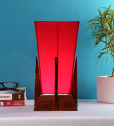 Pyramid Red Cotton Shade Lamp with Wood Base